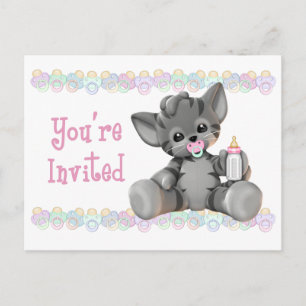 Grått Tiger Kitten Rosa Baby Shower-inbjudan Inbjudan Vykort