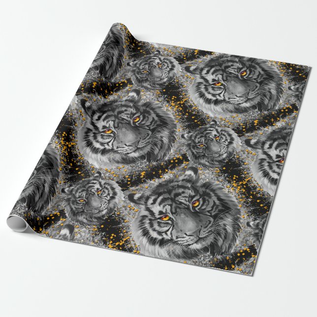Grått Tiger Öga - Orange Färgnyger Presentpapper (Utrullad)