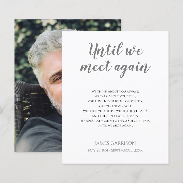 Grått tills vi träffas igen Memorial-Dikt med foto (Fram/baksida)