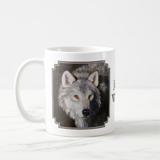 Grått Timber Varg Ansikte Porträtt Kaffemugg (Vänster)