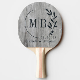 Grått Timmerblad Bröllopsmonogram Pingisracket