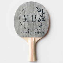 Grått Timmerblad Bröllopsmonogram Pingisracket