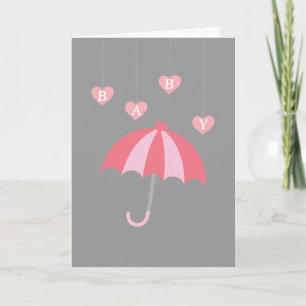 Grått tjej-babyshower med kärlek och rosa paraply inbjudan