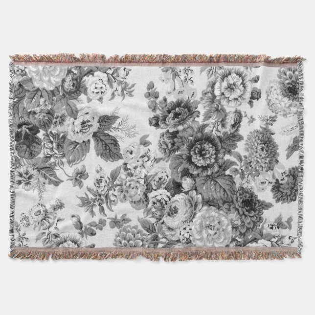 Grått tonar svart- & vitvintageblommigten Toile Mysfilt (Framsidan)