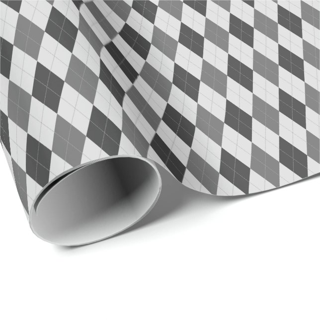 Grått Tones Argyle Wrapping Papper Presentpapper (Rullad Hörn)