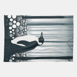 Grått Tones Mörk Night Geometry Penguin Forest Kökshandduk
