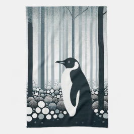 Grått Tones Mörk Night Geometry Penguin Forest Kökshandduk