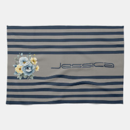 Grått Top med Rand Blommigt Kökshandduk