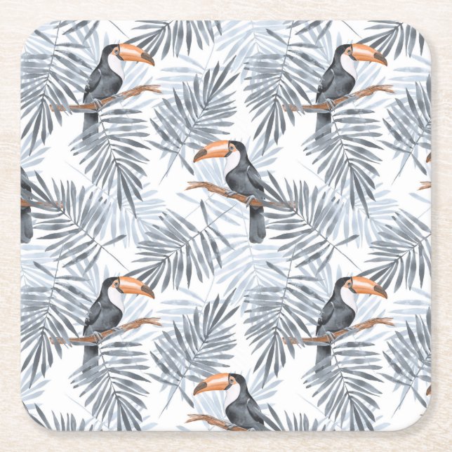 Grått Toucan Underlägg Papper Kvadrat (Framsidan)