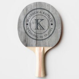 Grått Trä Bröllopsmonogram Pingisracket