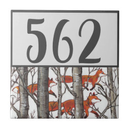 Grått Träd Red Fox House Number - malltyp Kakelplatta
