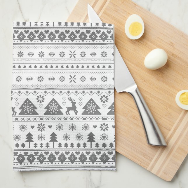 Grått Traditionell skandinavisk nordiska jul Kökshandduk (Vikt i Fjärdedel)