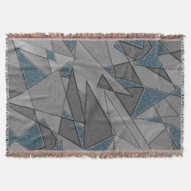 Grått-triangelskärningar med mörk blått delara gro filt (Framsidan)