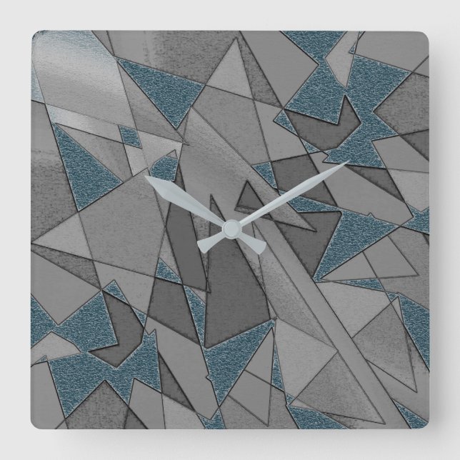 Grått-triangelskärningar med mörk blått delara gro fyrkantig klocka (Framsida)