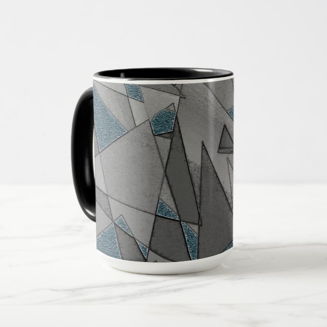 Grått-triangelskärningar med mörk blått delara gro mugg (Framsida vänster)