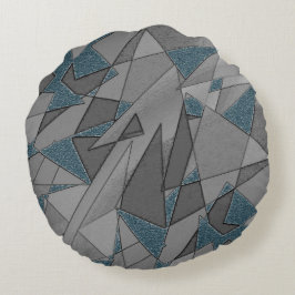 Grått-triangelskärningar med mörk blått delara gro rund kudde