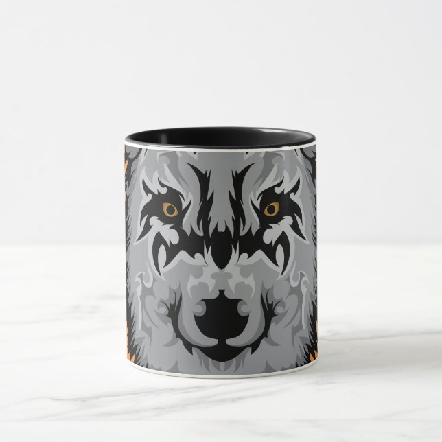 Grått tribal varghuvud mugg (Center)