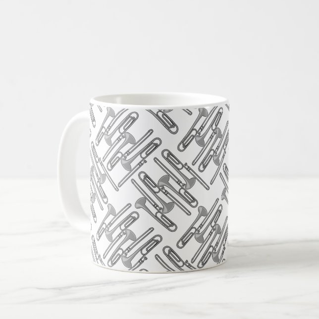 Grått Trombone Crosshatch White Mönster Kaffemugg (Framsida vänster)