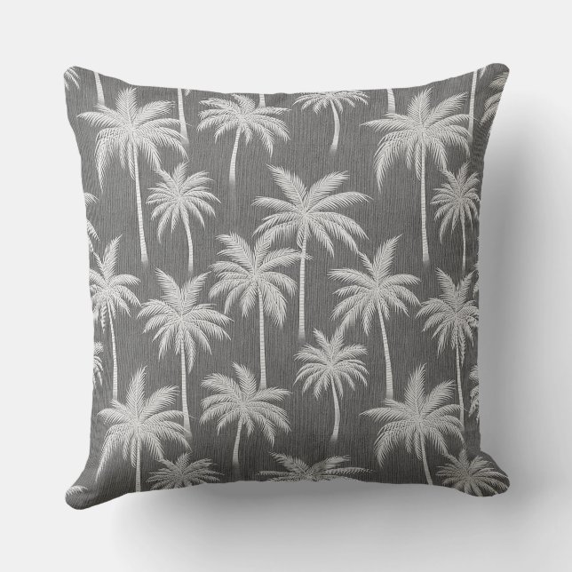 Grått Tropical Vibes Handflatan Träd Pillow Kudde (Baksida)