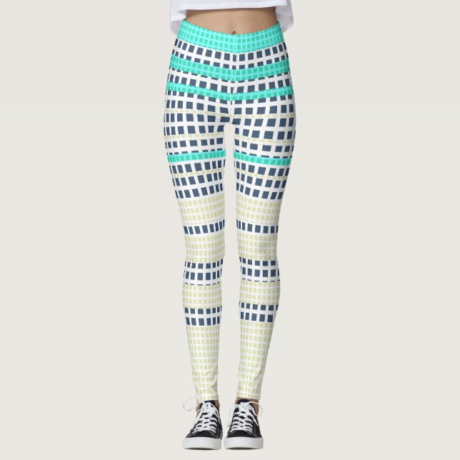 Grått turkos plaid leggings (Framsida)
