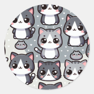 Grått Tuxedo Cats Runt Klistermärke