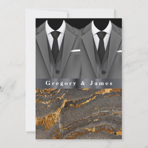 Grått Tuxedos White HandkerChief Guld Black Marble Inbjudningar