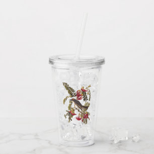 Grått Tyrant Bird med Rosa Flowers Take Away Mugg