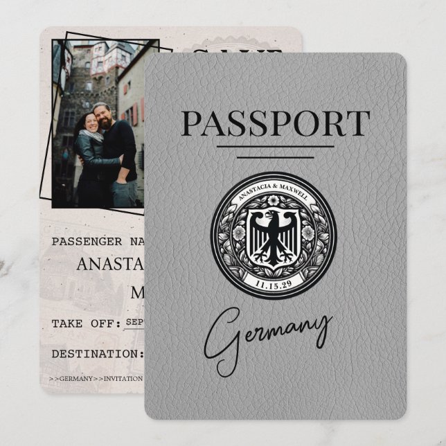 Grått Tysklanda pass Spara datum Datumet (Fram/baksida)