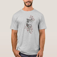Grått uggla med blommor och löv T-Shirt