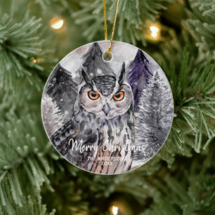 Grått Uggla vattenfärg i julklapp Julgransprydnad Keramik