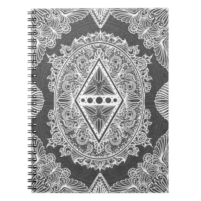 Grått, uppvaknande ålder, bohemi, nyålder anteckningsbok med spiral (Framsidan)