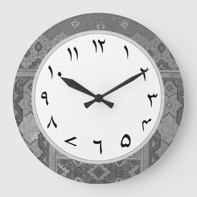 Grått Urdu Numbers Clock Numerals Stor Klocka (Framsida)