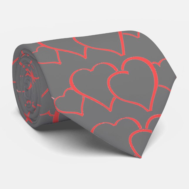 Grått Valentine Hearts Tie Slips (Rullad)