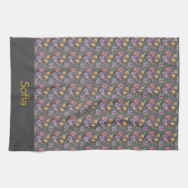 Grått, vanlig vildblomma mönster namn kökshandduk