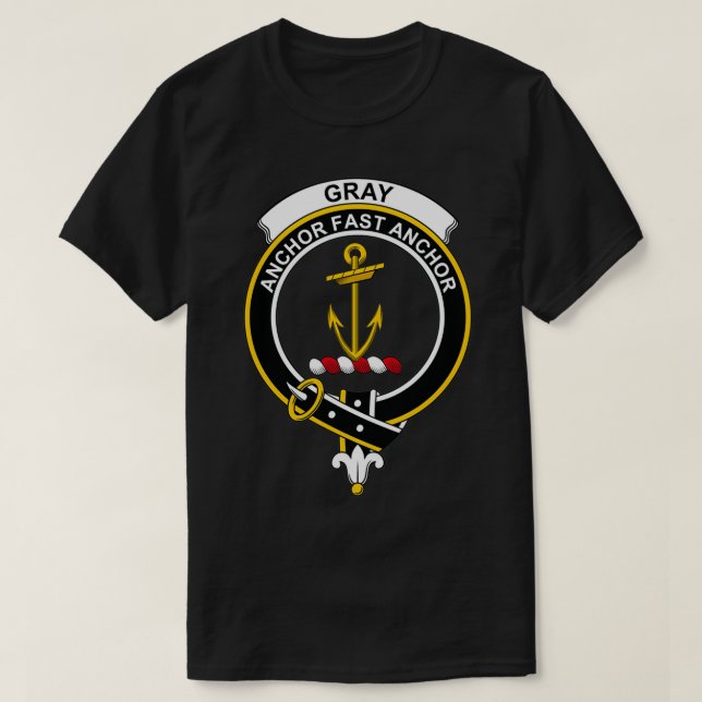 Grått Vapensköld Tartan Klan Scottish Klan T Shirt (Design framsida)