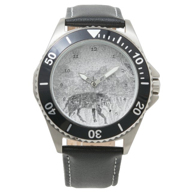 Grått Varg Animal Art Armbandsur (Framsida)