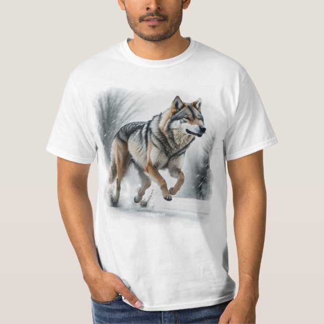 Grått Varg Animal Art T Shirt (Framsida)