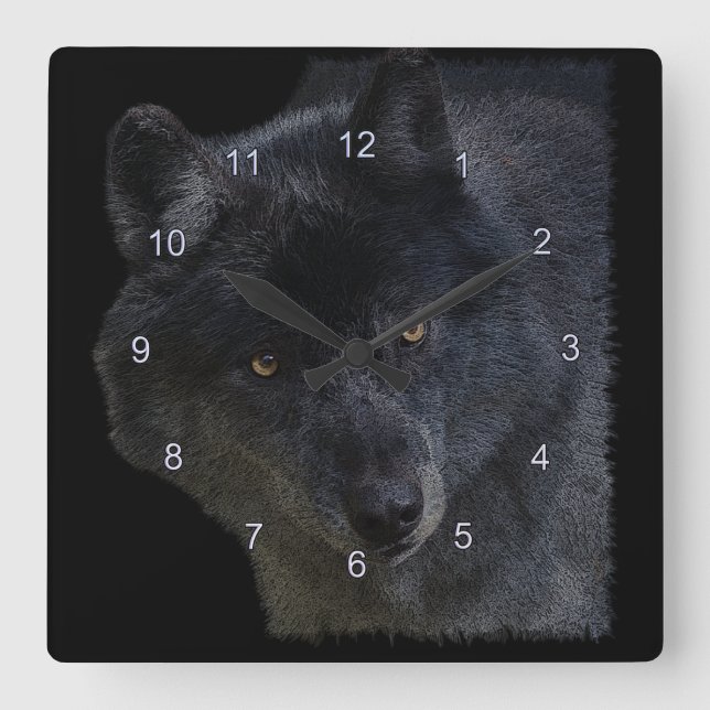 Grått Varg Ansikte Wildlife-Supporter Art Clock Fyrkantig Klocka (Framsida)