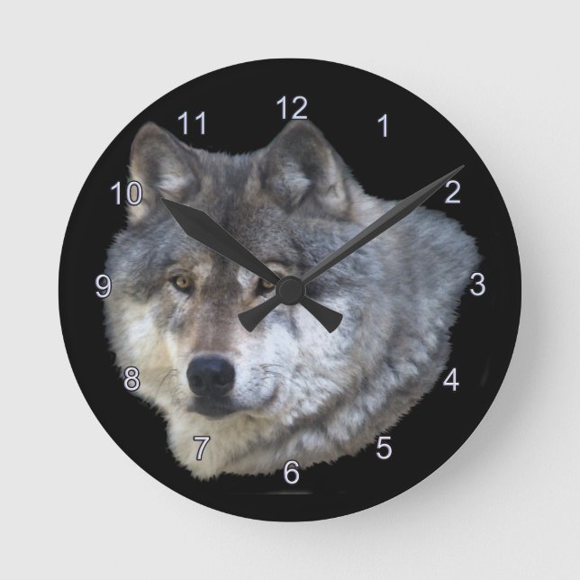 Grått Varg Ansikte Wildlife-Supporter Art Clock Rund Klocka (Framsida)