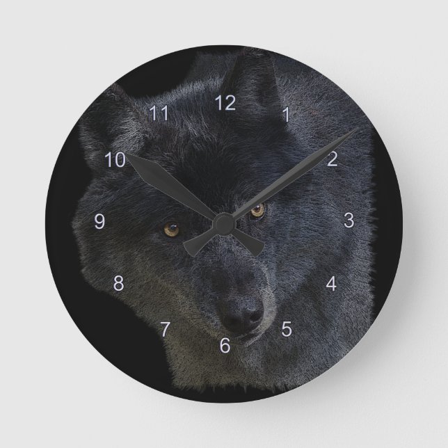 Grått Varg Ansikte Wildlife-Supporter Art Clock Rund Klocka (Framsida)