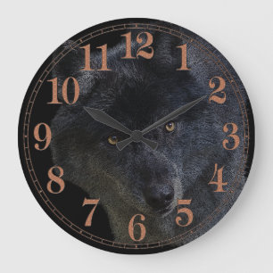 Grått Varg Ansikte Wildlife-Supporter Art Clock Stor Klocka