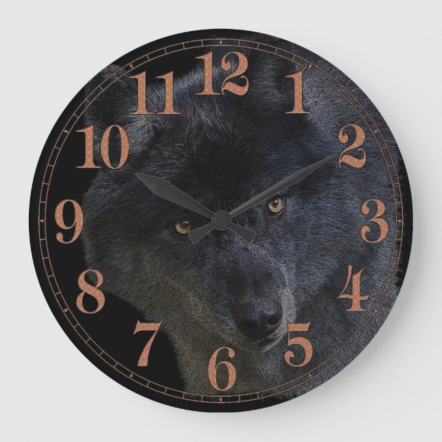 Grått Varg Ansikte Wildlife-Supporter Art Clock Stor Klocka (Framsida)
