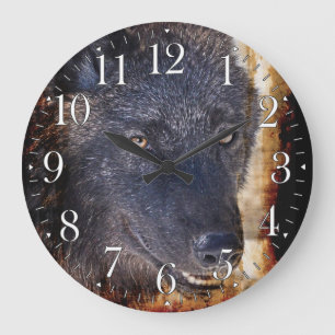 Grått Varg Ansikte Wildlife-Supporter Art Clock Stor Klocka