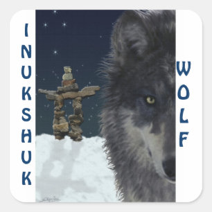 GRÅTT VARG & ARCTIC INUKSHUK Wildlife Supporter Ar Fyrkantigt Klistermärke