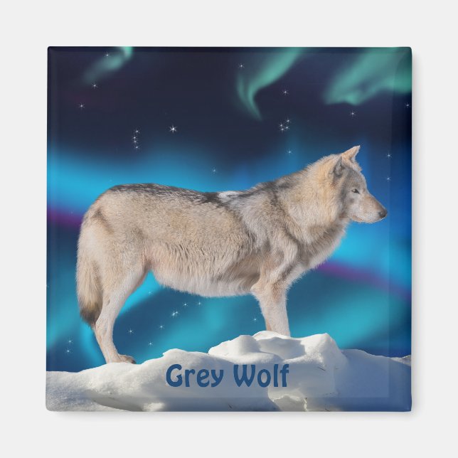 Grått Varg & Aurora Wildlife Collection Magnet (Framsidan)