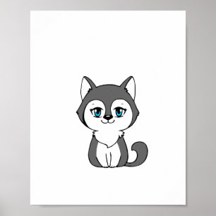 Grått Varg Chibi-Stil Poster