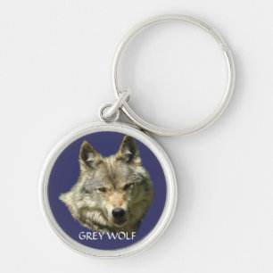 GRÅTT VARG Design Wildlife Art Nyckel-Ring Rund Silverfärgad Nyckelring