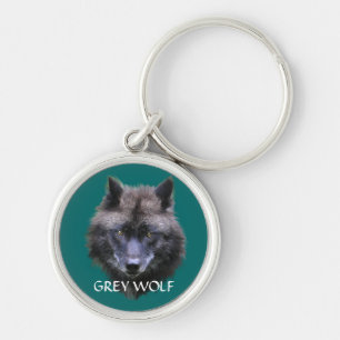 GRÅTT VARG Design Wildlife Art Nyckel-Ring Rund Silverfärgad Nyckelring