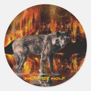 Grått Varg & Forest Fire Survival Wildlife Art Runt Klistermärke