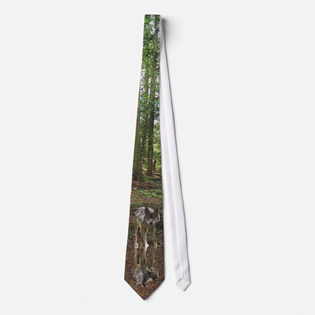 Grått Varg & Forest Wildlife Earth Day Necktie Slips (Framsida)